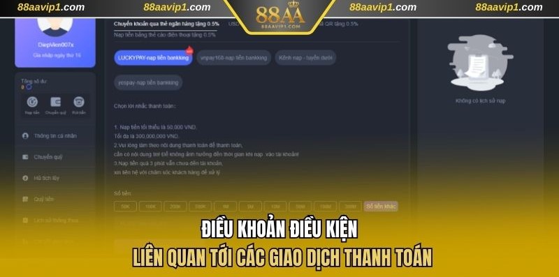 Điều khoản điều kiện liên quan tới các giao dịch thanh toán