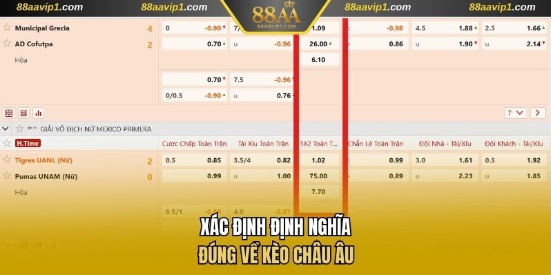 Xác định định nghĩa đúng về kèo châu Âu